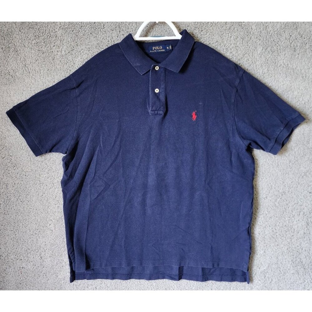 POLO Ralph Lauren Navy‎ Blue Red Pony Logo Polo Shirt Men's Size XL100 % Cotton